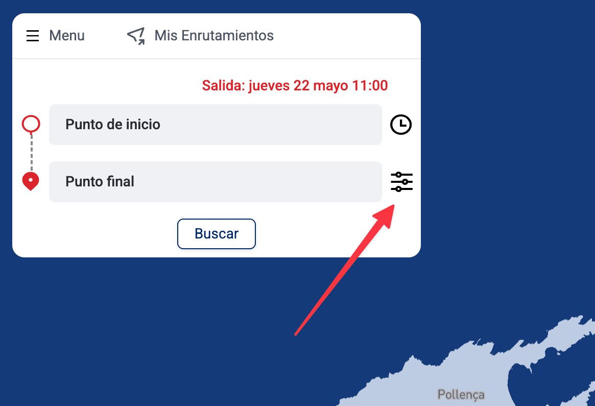 Página de ajustes de Sailrouting