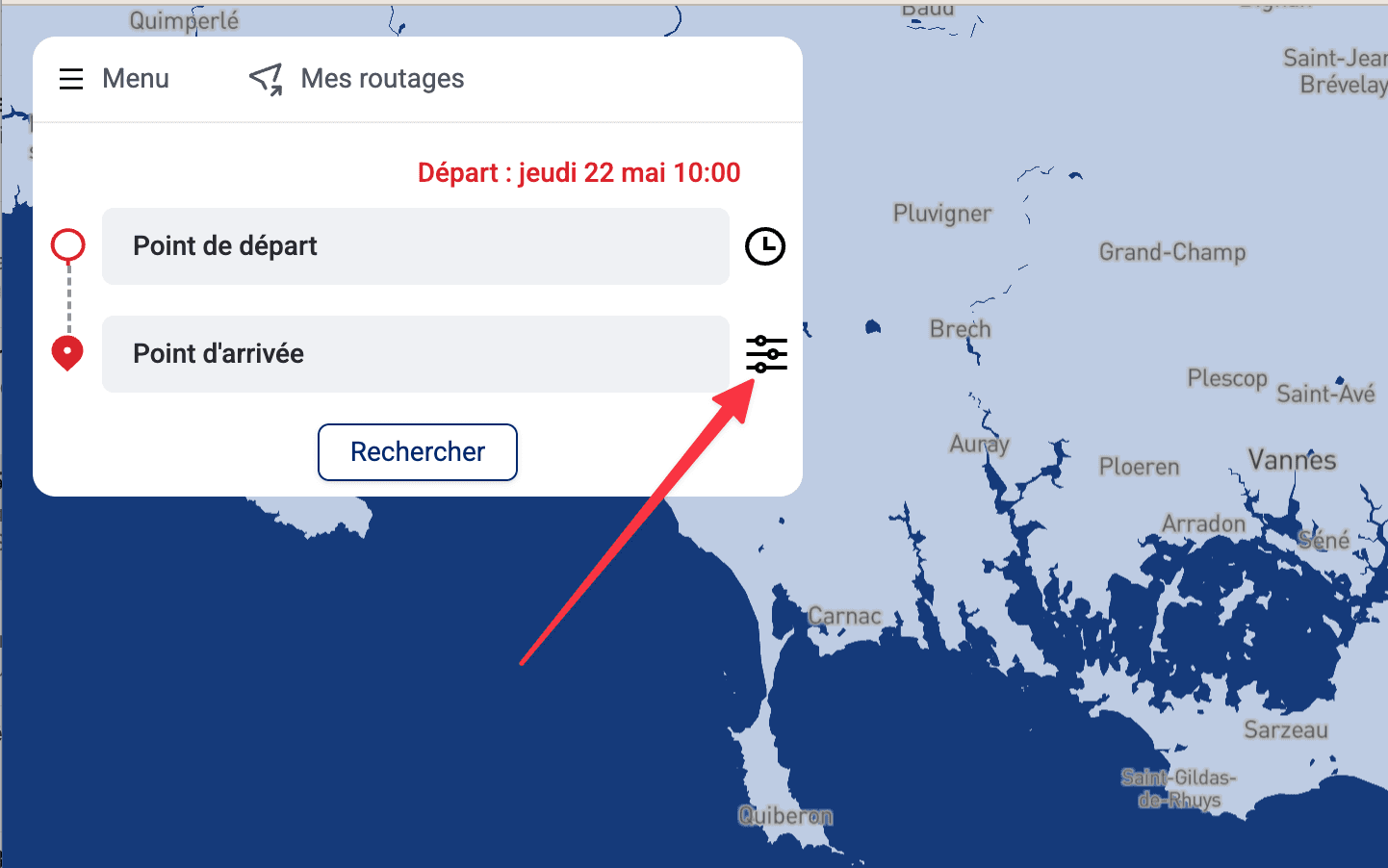 Page des paramètres de Sailrouting